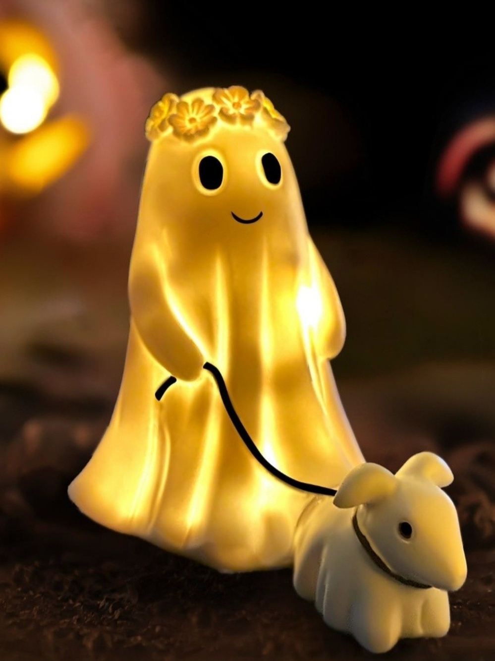 LED Ghost Figurine Night Light with Dog - Yellow